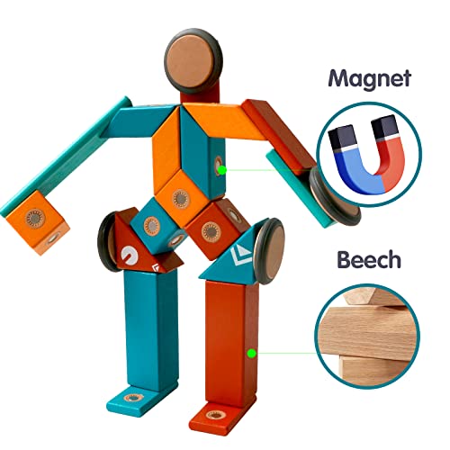 MAGBLOCK Wooden Blocks Set, 22 Pieces STEM Travel Creativity