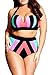 FIYOTE Women Plus Size Halter High Waist Strapped Color Bikini Swimsuit (XL, Multicolored)