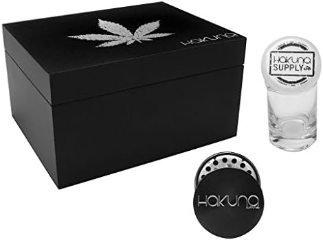 Hakuna Silver Leaf Black Wooden Stash Box - Hakuna Grinder, Hakuna Stash Jar