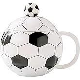 SHANHUI 13.5 oz Ceramic Soccer Mug,Football Coffee Mugs for Hot Tea, Cappuccino, Mocha, Cocoa, Football Cup Pefect for Giving as Gift for Christmas Day(White & Black)