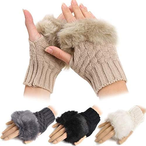 Warm Winter Wrist Fingerless Gloves Women Men Mittens Made Of Rabbit Faux Fur