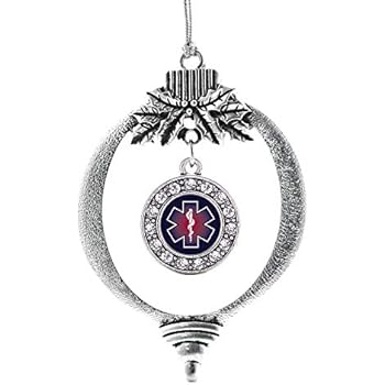 Inspired Silver - Star of Life EMT/EMS Charm Ornament - Silver Circle Charm Holiday Ornaments with Cubic Zirconia Jewelry