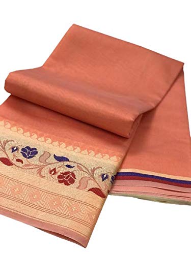 Cotton Silk Meena Plain Border Saree - Carrot Colour
