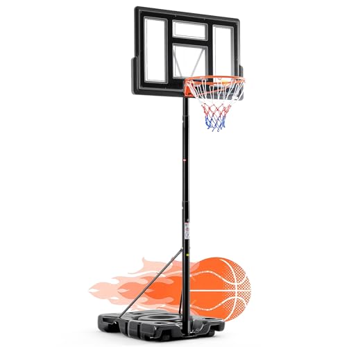 DUMOS 10FT Adjustable Height Portable Basketball Hoop Outdoor for Adult, 44 Inch Shatterproof Backboard w/Shock Absorbent Rim, Fillable Base, 2 Wheels for Swimming Pool/Indoor