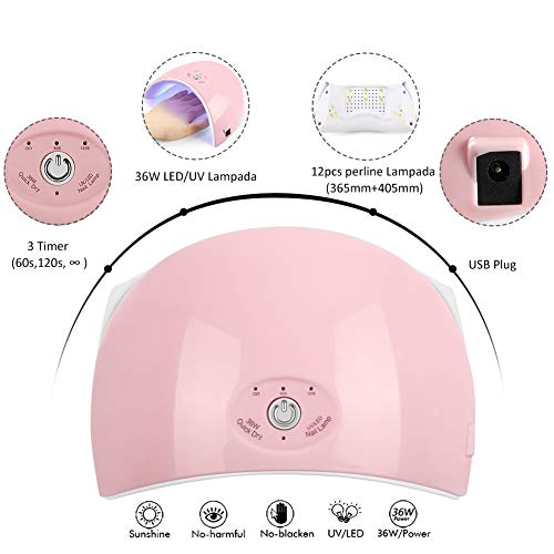 Fashion Zone 10 Color Gel Nail Polish Starter Kit with 36W LED UV Lamp, Base Top Coat Manicure Tools Sets for Home or Professional Salon