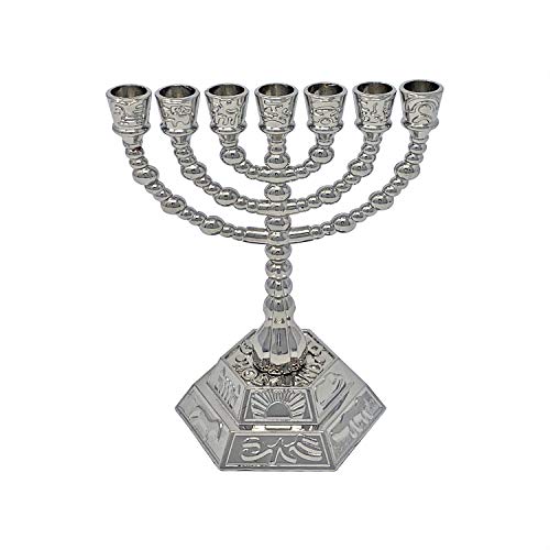 Votprof Small Silver Menorah for Chanukah + 45 Pure Beeswax Hannukah Candles, 100% Beeswax, Natural Honey Scent, Dripless, Smokeless, Natural Cotton Wick, Modern Menorah