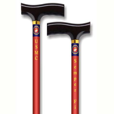 Straight Adjustable Aluminum Cane With Fritz Handle US Marine - Red