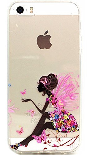 iPhone 5 Case,iPhone 5S Case, LUOLNH Perfect Fit Angel Girl Flower Fairy Design Pattern painting TPU Clear Transparent Protective Back Cover Case Protector Skin Case Cover for iPhone 5/ 5s