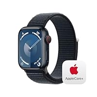 Apple Watch Series 9 [GPS + Cellular 41mm] Smartwatch with Midnight Aluminum Case with Midnight Sport Loop, Carbon Neutral with AppleCare+ (2 Years)