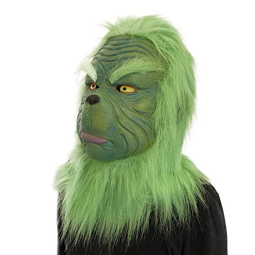 Hisoul Scary Party Mask Melting Face Latex Costume Collectible Prop Cosplay Grinch Mask with Green Fur for Any Occasion, Theme Party, Birthday Party, Masquerade Party - Shipped from US ( A)