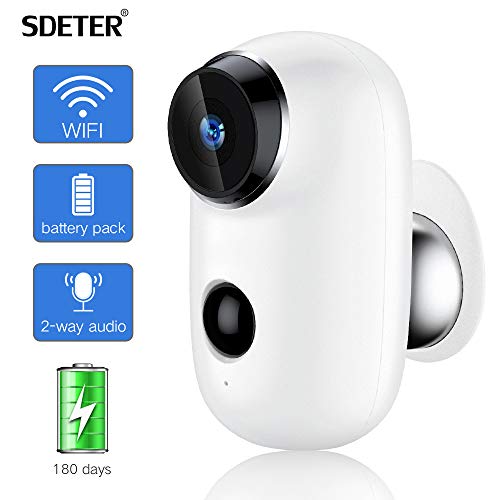 SDETER Wireless Camera, Battery Powered 720P WiFi Outdoor Security Cameras, Waterproof PIR Motion Detection, Night Vision, Cloud Service Long Standby
