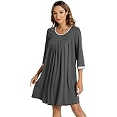 WiWi Nightgowns Viscose from Bamboo for Women Soft 3/4 Sleeve Sleep Shirts Scoop Neck Pleated Pajamas Nightshirts S-XXL