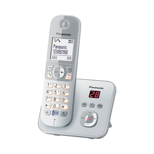 Panasonic KX-TG6821GS DECT Schnurlostelefon mit Anrufbeantworter (strahlungsarm, Eco-Modus, Gap Telefon, Festnetz, Anrufsperre) perl-Silber
