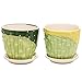 MyGift 4-Inch Decorative Green & Yellow Bamboo Designed Ceramic Flower Pots with Attached Saucer, Set of 2