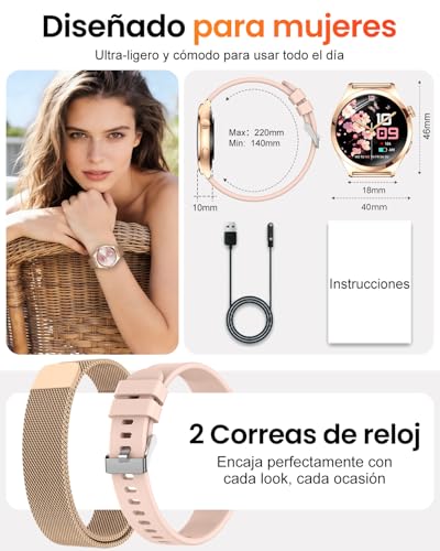 Fitonme Women's Smart Watch Calls, 1.27 Inch HD Curved Screen, SpO2 Sleep Heart Rate Monitor, 120+ Sports Modes, Waterproof IP68, Women's Smartwatch for Android iOS (Rose Gold)