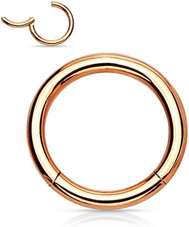 16g 18g Hinged Hoop, titanium anodized 316L Surgical Steel, Cartilage earring, Nose ring, Septum ring 1pc (18g, RoseGold-3/8(10mm))