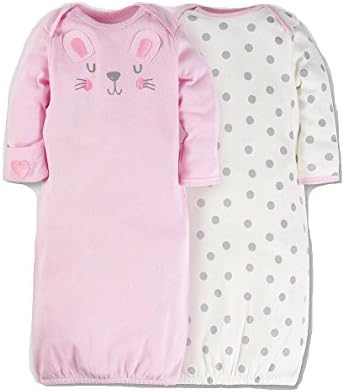 Baby Girl's 0-6 Months Pink Bunny Polka Dot Sleep Gowns