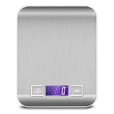 Digital Kitchen Scale Food Scale Weighing Lightweight Portable Mini Measuring Scale Multi functional Volume Measurement Gram Scale 11lb 5kg Silver Stainless Steel (Batteries Included)-White