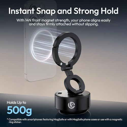 ULANZI SK22 Electric Phone Holder for Car, Vacuum Suction Magnetic Phone Mount, Folable 360° Adjustable Car Accessories for for Car GPS Vlog iPhone 17/17Pro/16/15/14/13/12, Black