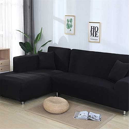 2 Pieces Covers for Corner Sofa Living Room Universal Stretch Elastic L Shaped Sofa Cover Chaise Longue Covers Solid Color Black 145-190cm 145-190cm