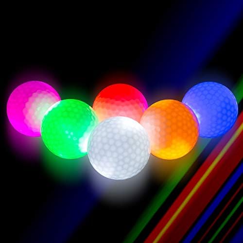 LED Golf Balls Funny Glow in Dark for Night Sports, Light up LED Golf Balls- Multi Colors of Blue, Yellow, Red, White, Green, Pink-Pack of 6