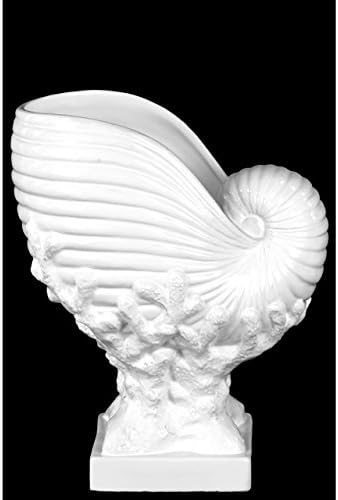 Urban Trends Collection Gloss White Ceramic Nautilus Seashell Sculpture on Coral Pedestal