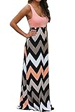 ChongXiao Women Summer Sleeveless Boho Wave Striped Beach Chevron Maxi Dress(FBA) (S, Pink)
