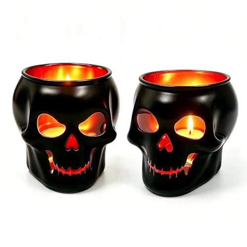 Halloween Table Decor Set of 2, Lack Glass Skull Tealight Candle Holders at Amazon