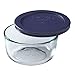 Pyrex Storage Round Dish with Dark Blue Plastic Cover, Clear (2-Cup pack of 3)