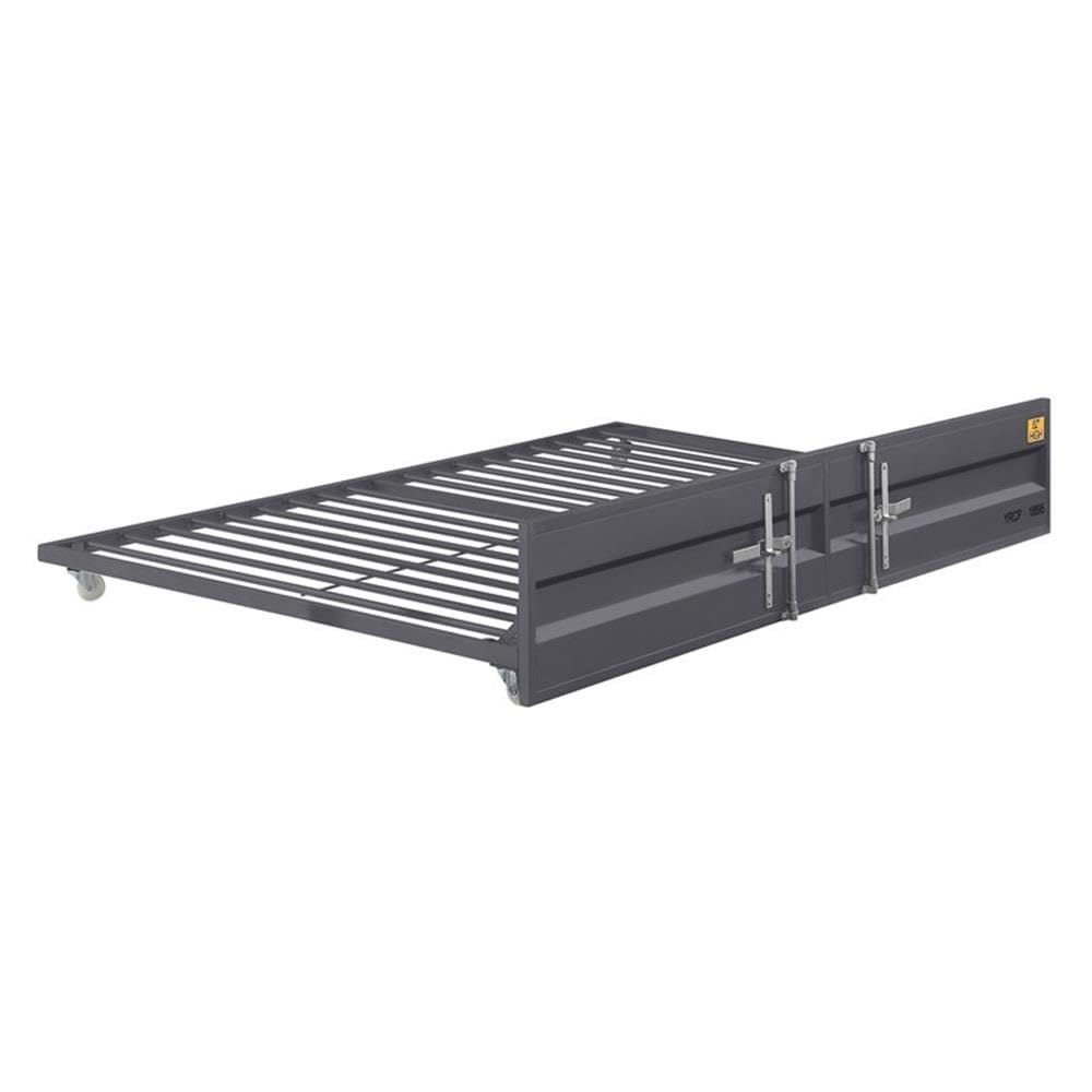 Photo 1 of Acme Cargo Metal Cargo Container Style Twin Trundle with Casters in Gunmetal