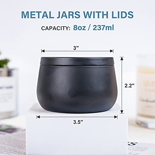 SIMPZIA Candle Tins, 24 x 8oz Candle Jars for Making Candles, Metal Tins with Lids, Candle Containers for Making Candles, Black Tins Each 8oz
