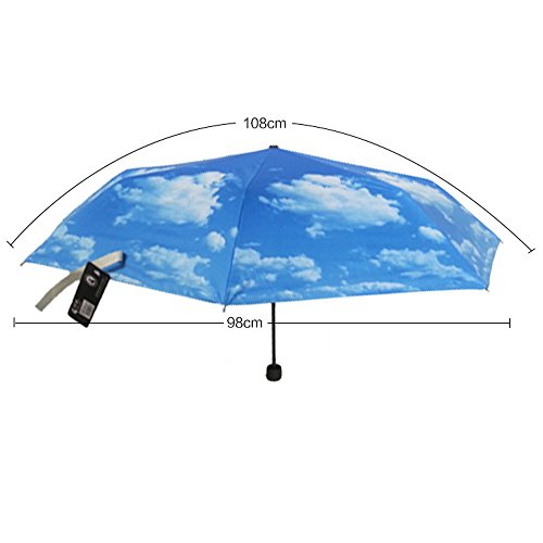 Jeeke Anti-uv Sun Protection Parasols Rain Umbrella Blue Sky 3 Folding,Windproof Waterproof Stick Umbrellas