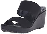 crocs Women's Leigh II 2-Strap Wedge, Black/Black, 9 M US