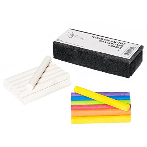 Chalk, Non-Toxic Dustless Chalk - 12 White, 12 Colored - With Chalkboard Chalk Eraser - Fun Value Set (White & Colored Chalk) - Thumbnail 2