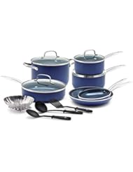 Blue Diamond 14 Piece Nonstick Cookware Set, Diamond Ceramic Pots & Pans, Dishwasher & Metal Utensil Safe, Non Toxic PFAS-Free, Kitchen Cooking Sauce & Saute Pans, Oven & Broiler to 600F, Blue