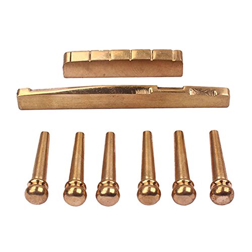 Ireav 6pcs Brass Guitar Fittings Solid String Pegs and Saddle Nut Slotted Flat Bottom for 6 String Acoustic Guitar Replacement Parts - Thumbnail 7