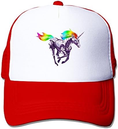 MZONE Adult Mesh Caps Rainbow Unicorn Trucker Caps Hat Red
