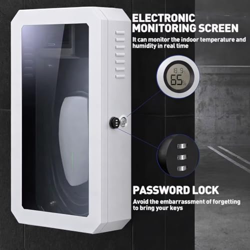 Premium EV Charger Large Protective Enclosure Box, Steel with Tempered Glass, IP54 Rated, Lockable, 70x50x25cm, with Cooling Fan and Air Vents, for Tesla, BYD, ROX, VW ID and Other EV Chargers, White