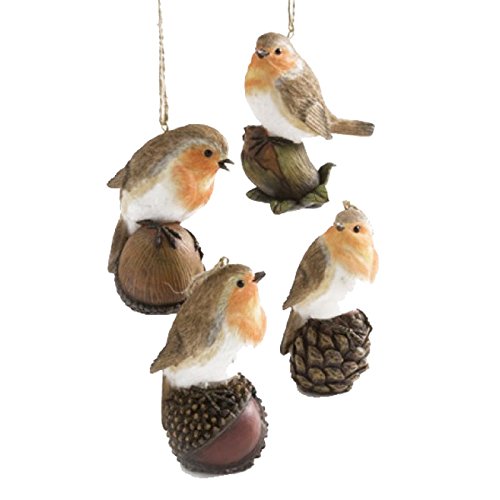 Heaven Sends Set of 4 Traditional Robin Christmas Decorations (7cm)