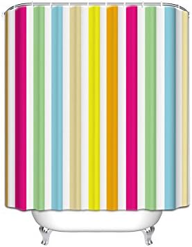 Colorful Striped Kids Bathroom Fabric Bath Teen Stripe Shower Curtain, Rainbow Color/White Extra Long 72x84 Inch