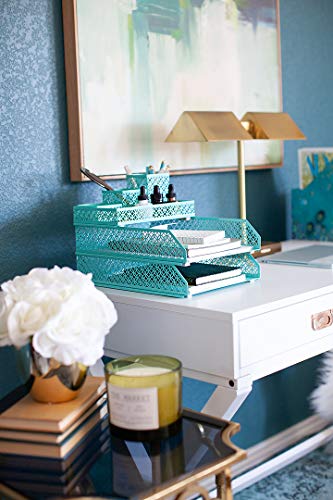 Blu Monaco Office Desk Organizers and Accessories 6 Piece Interlocking Aqua Desk Organizer Set - Office Organizer - Thumbnail 3