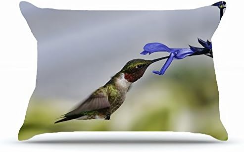Eaeacd Queen Pillowcase Size 20 x 30 Inches Cotton Pillowcases Decorative Pillow Cover Case with Hidden Zipper Decor Cushion Covers - Animals bird Humming bird flight flower macro For Indoor