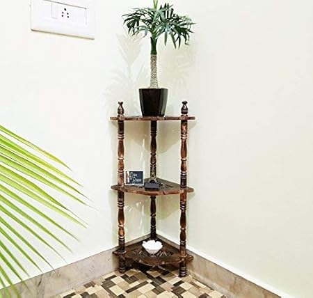 Onlineshoppee Wooden Mini Corner Rack Side Table Home D???Cor Carved End Table Furniture Shelves Special Deal Price