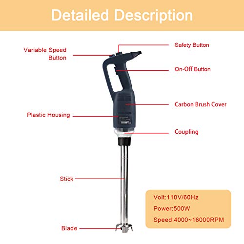 Li Bai Commercial Immersion Blender Electric Hand Blender With 12Inch