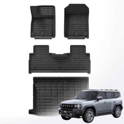 TRX AUTO 3D Car Floor Mats For Jetour T2 2024 2023 2025 Set Of 4 With Trunk Mat | All Weather Protection | Black TPE Car Floor Mats | Accessories For Jetour T2 2024 |