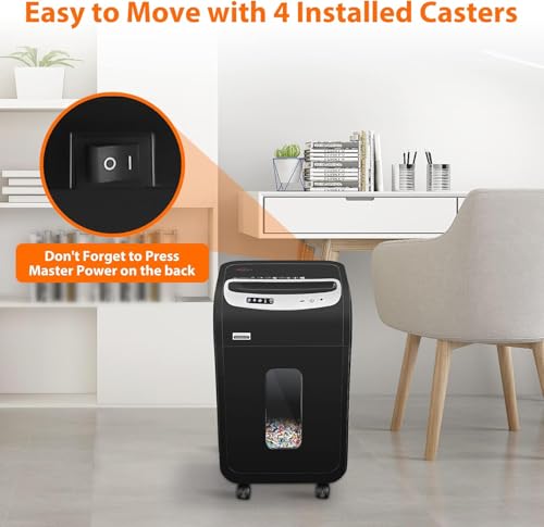 VidaTeco Cross Cut Paper Shredder Heavy Duty, 20-Sheet 60 Mins Running Shreds Paper/Card/Staple/Clip Paper Shredder for Home Office Use, P-4 AUTO Jam Proof(ETL) 30L Pullout Bin and 4 Casters