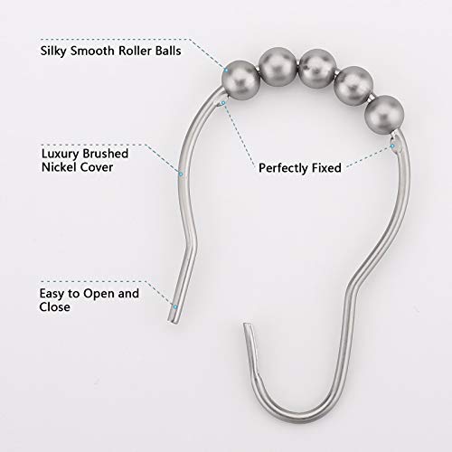 HAWATOUR 12Pcs Shower Curtain Rings, 100% Stainless Steel Shower Curtain Hooks Smooth Sliding and Operation - Brushed Nickel