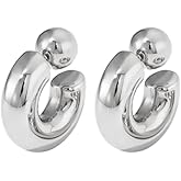 Stainless Steel C-Shaped Ball End Hoop Earrings, Sold as a Pair