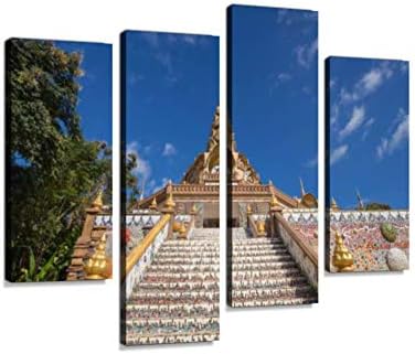 Gold Pagoda in Wat Phra That PHA Son Kaew Temple Canvas Wall Art Hanging Paintings Modern Artwork Abstract Picture Prints Home Decoration Gift Unique Designed Framed 4 Panel