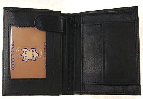 Improving Lifestyles SUN 1318 BK Men's Leather Bi Fold Wallet, Black with Organza Gift Bag, Black, One Size